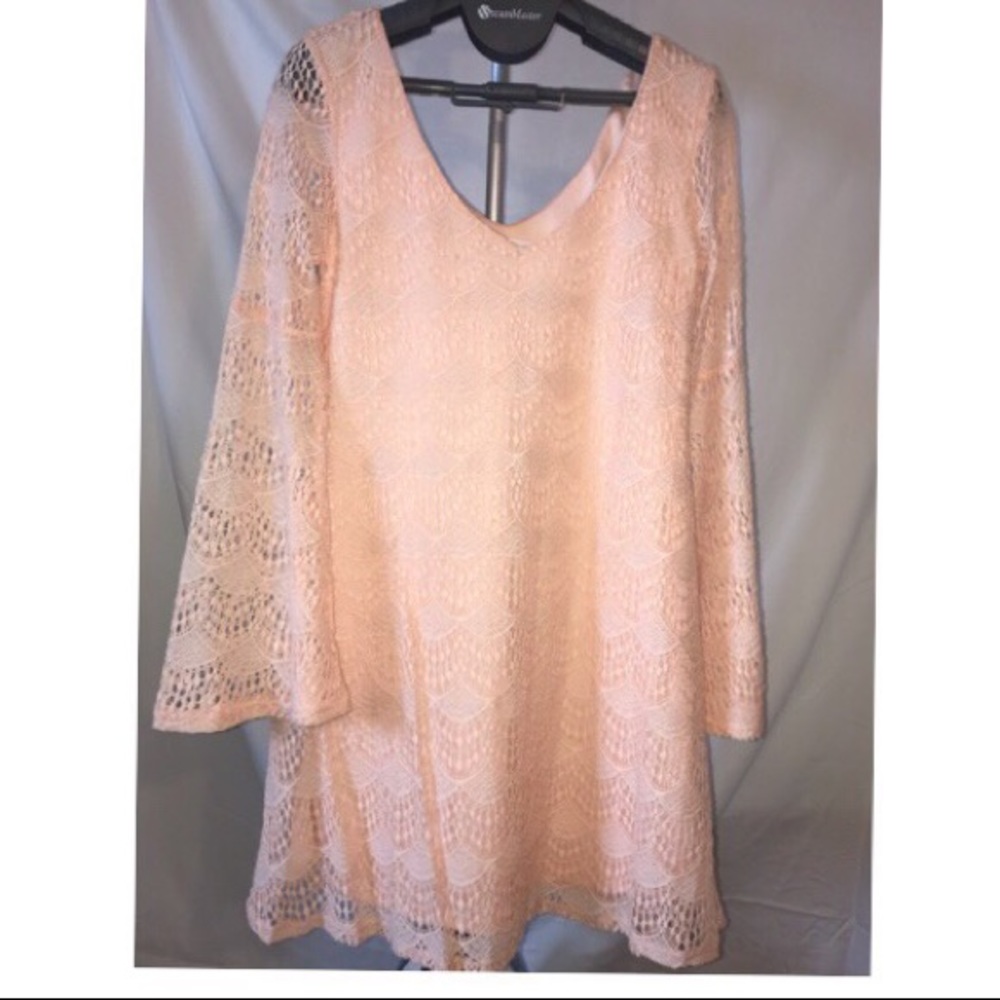 Coral Lace Bell Sleeve Dress